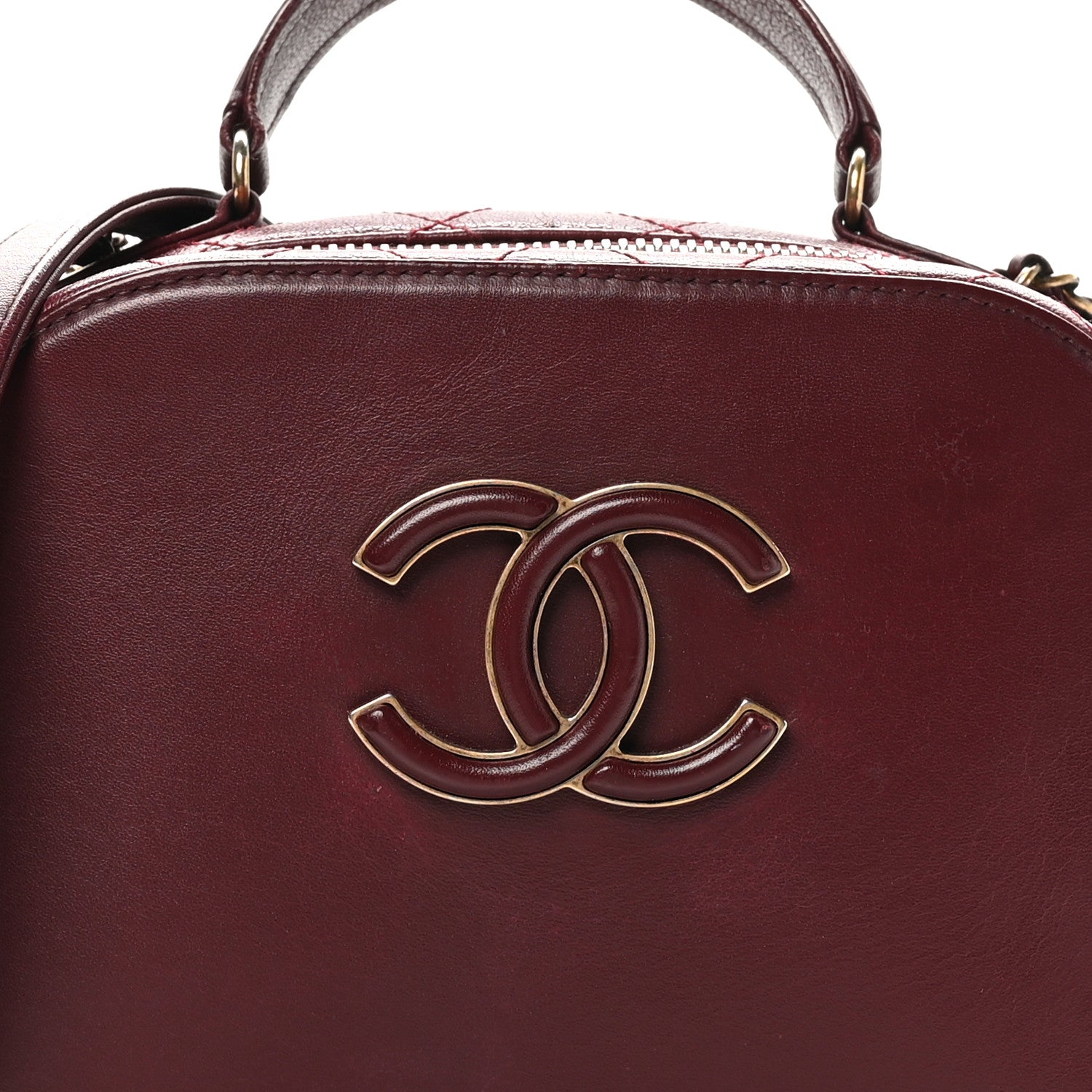 Chanel Shiny Calfskin Goatskin Quilted Small Coco Curve Vanity Burgundy 8 of 10