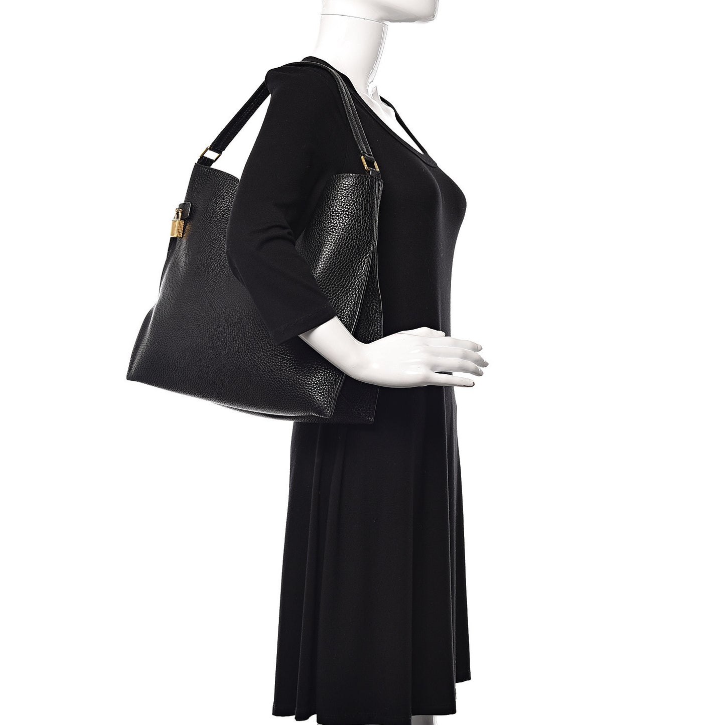 Pebbled Calfskin Small Alix Padlock Zip Hobo Bag Black