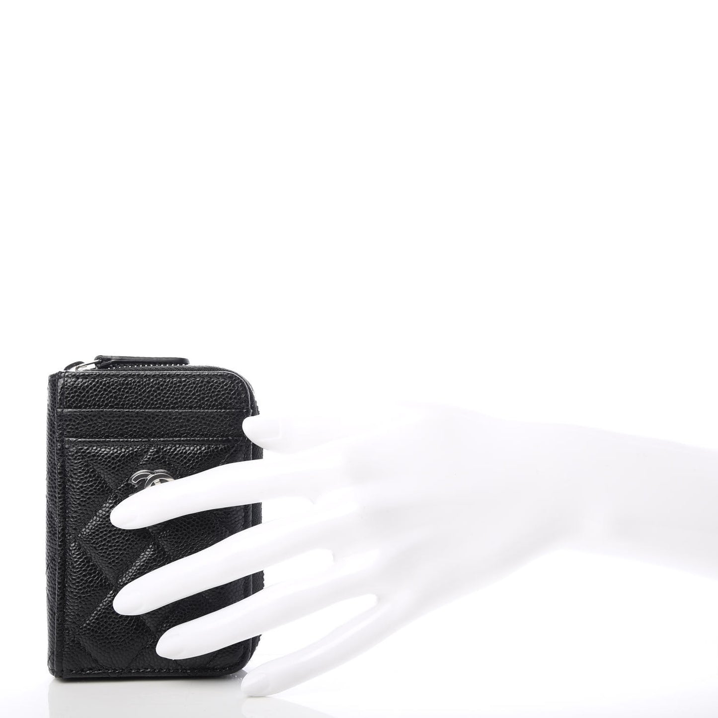 Caviar Quilted Zip Card Holder Black