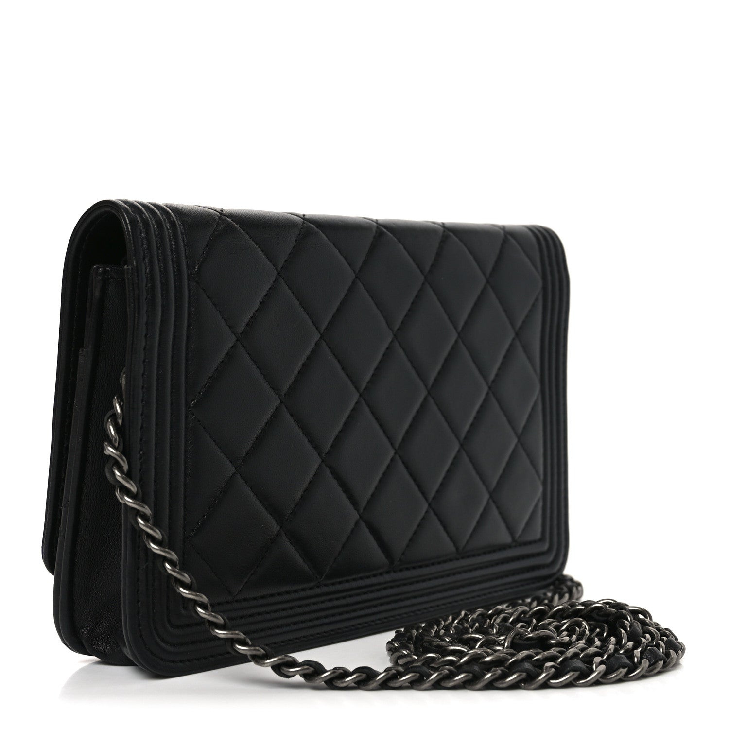 Chanel Lambskin Quilted Boy Wallet On Chain WOC Black 3 of 10