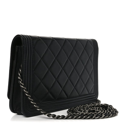 Chanel Lambskin Quilted Boy Wallet On Chain WOC Black 3 of 10