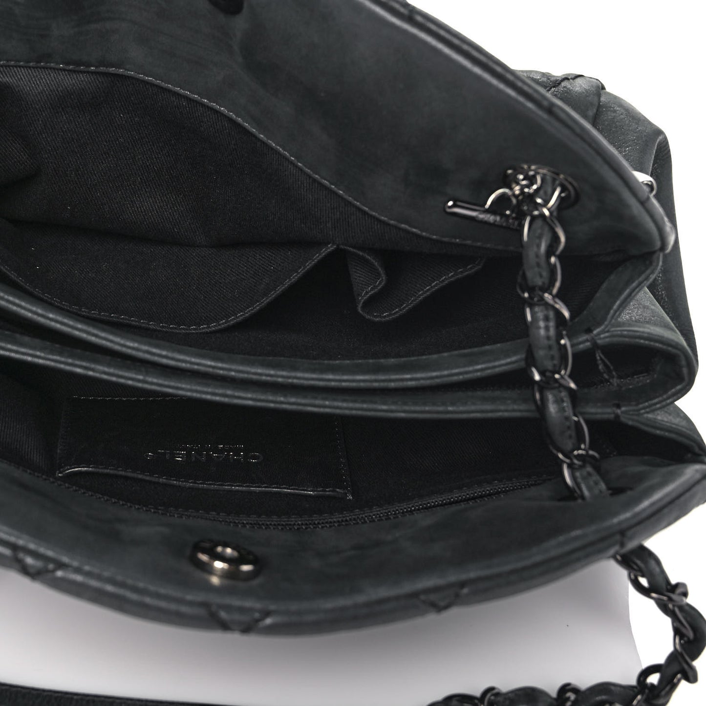 Iridescent Calfskin Large Just Mademoiselle Bowling Bag Black