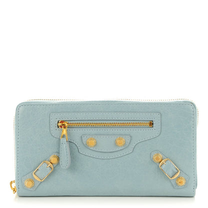 Balenciaga Agneau Giant 12 Gold Hardware Continental Zip Around Wallet Bleu Opaline 1 of 8