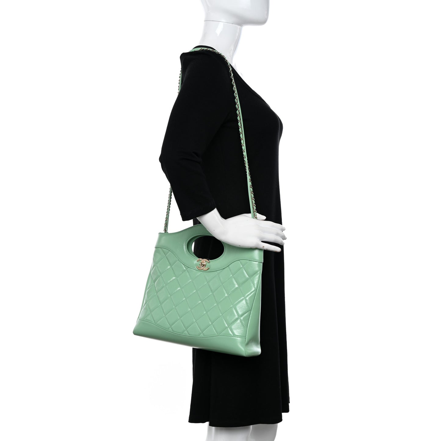 Shiny Lambskin Quilted Small 31 Shopping Bag Light Green
