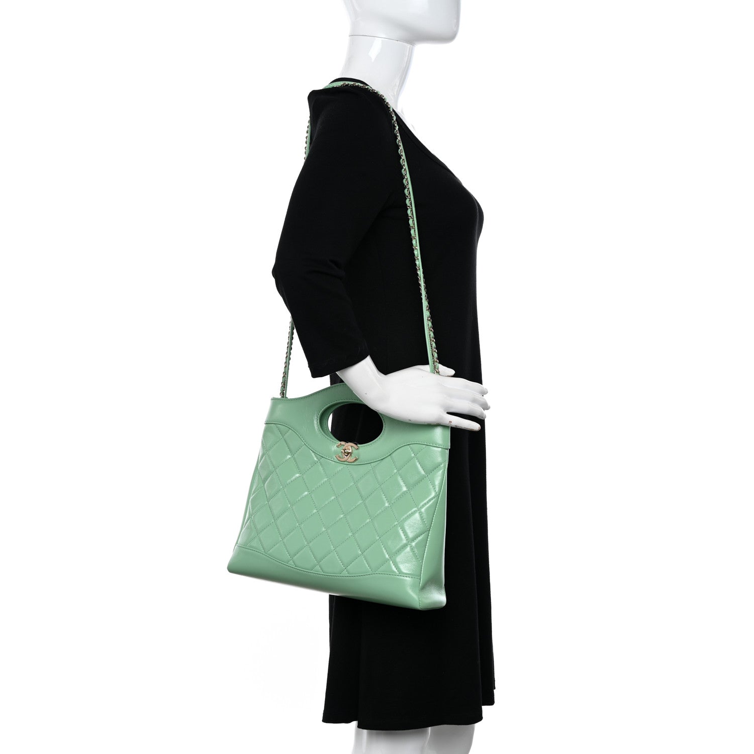 Chanel Shiny Lambskin Quilted Small 31 Shopping Bag Light Green 2 of 10