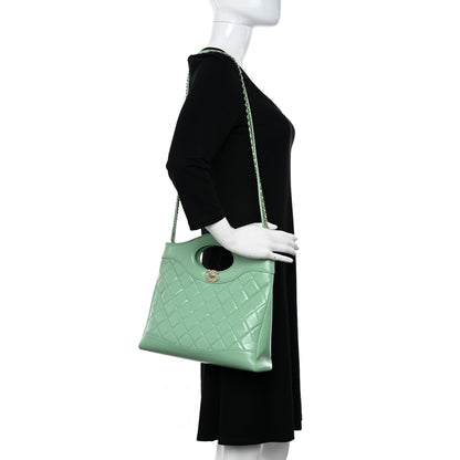 Chanel Shiny Lambskin Quilted Small 31 Shopping Bag Light Green 2 of 10