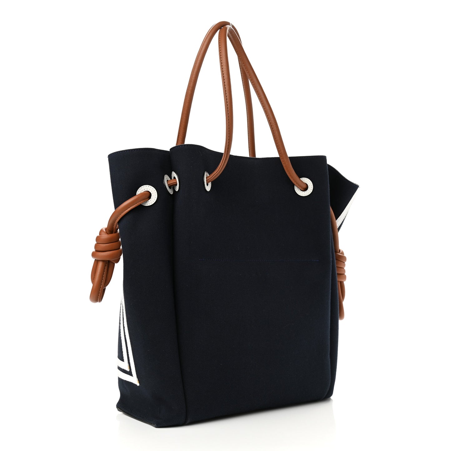 Canvas Calfskin Flamenco Knot Tote Deep Blue Soft White
