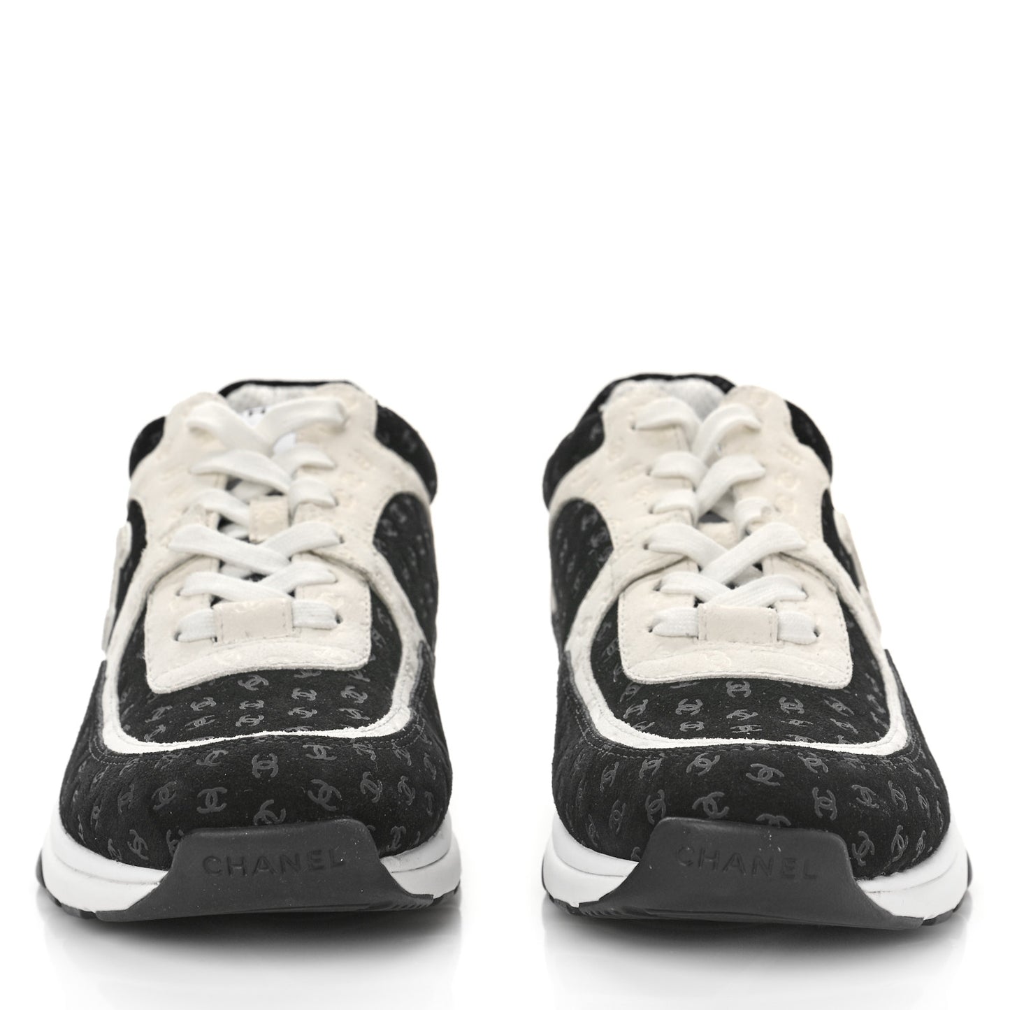 Nylon Suede Calfskin Printed CC Sneakers 41.5 White Black