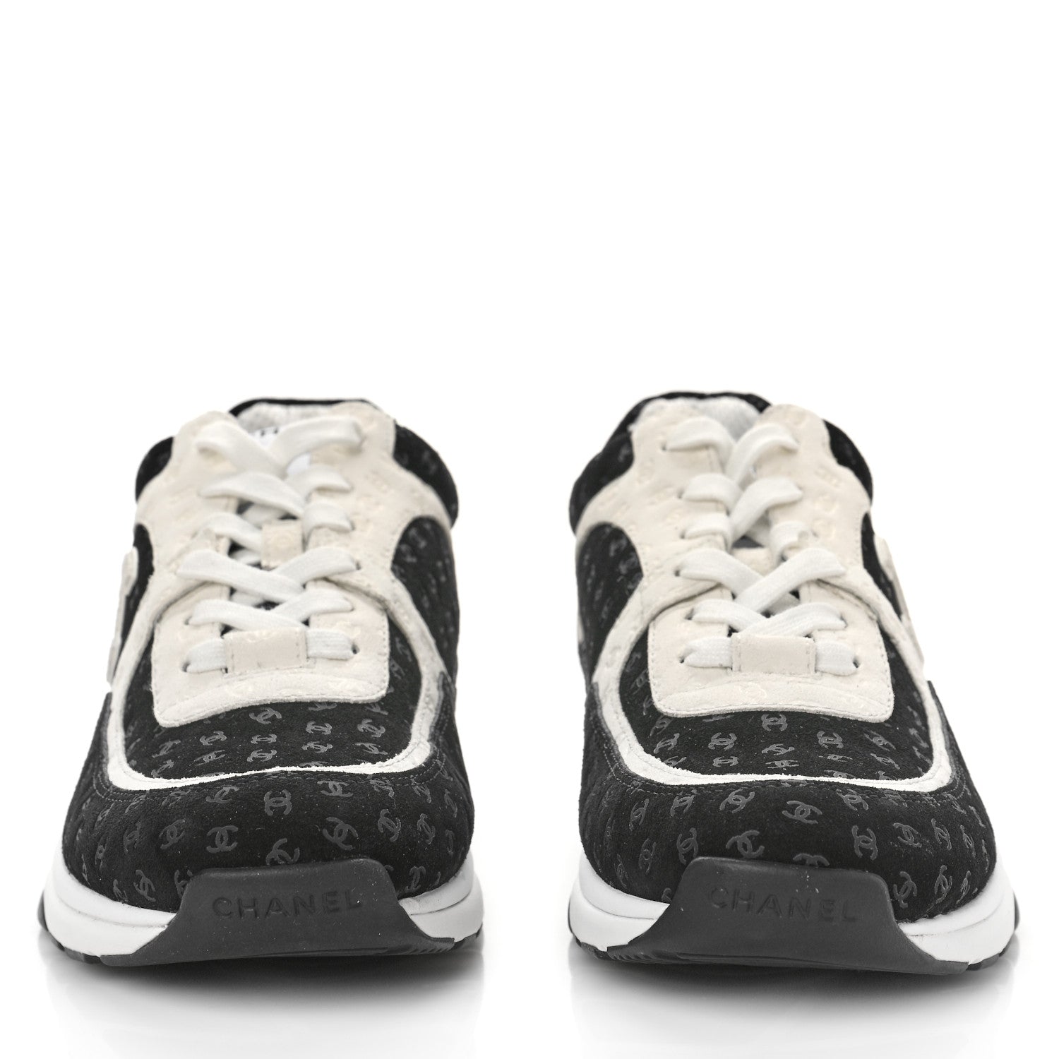 Chanel Nylon Suede Calfskin Printed CC Sneakers 41.5 White Black 2 of 9