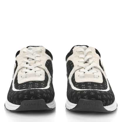 Chanel Nylon Suede Calfskin Printed CC Sneakers 41.5 White Black 2 of 9