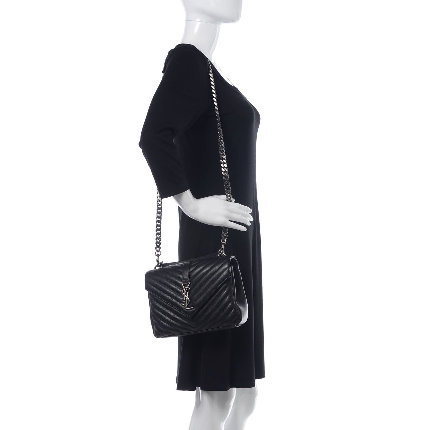 Sheepskin Matelasse Chevron Monogram Medium College Bag Black