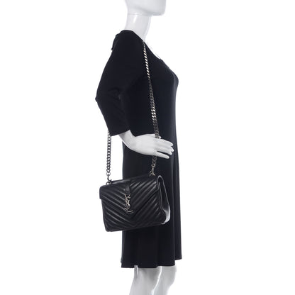 Saint Laurent Sheepskin Matelasse Chevron Monogram Medium College Bag Black 2 of 10