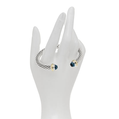 David Yurman Sterling Silver 14K Yellow Gold Blue Topaz 7mm Cable Classics Bracelet 2 of 4