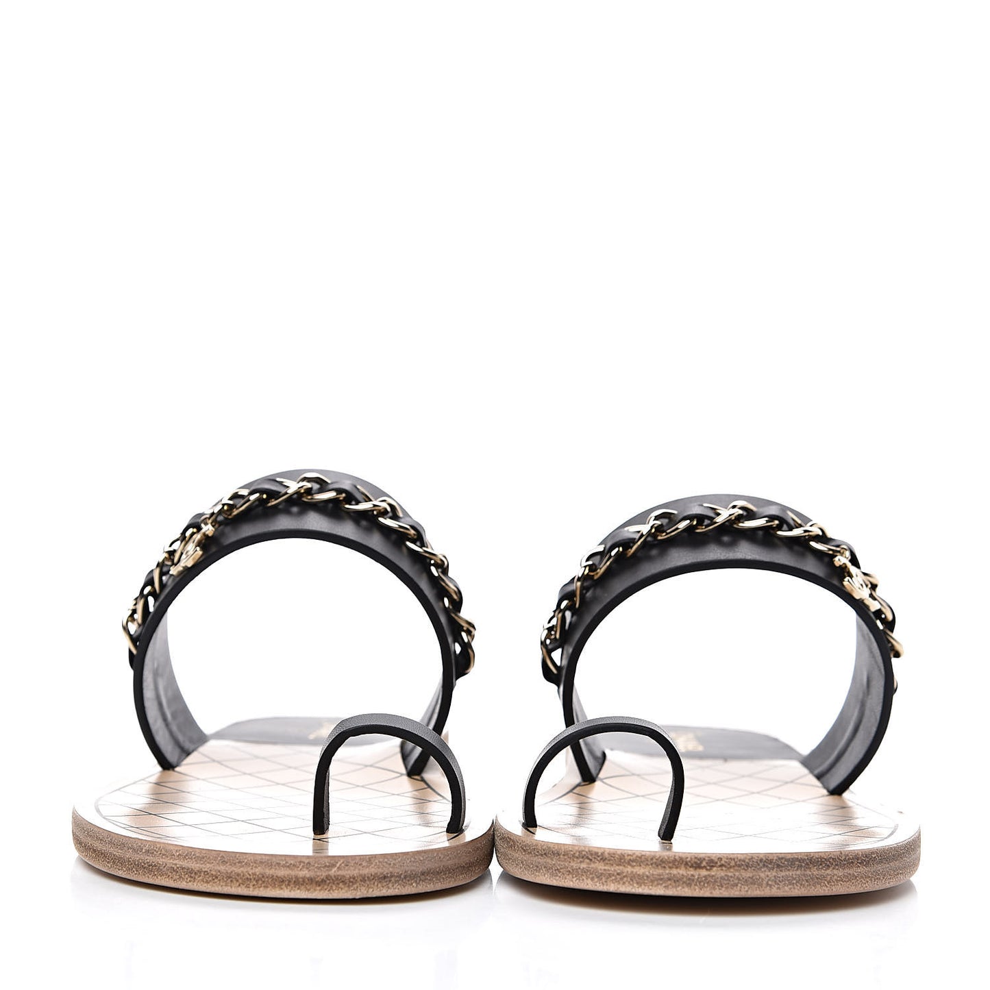 Calfskin Chain CC Logo Toe Ring Sandals 39.5 Black