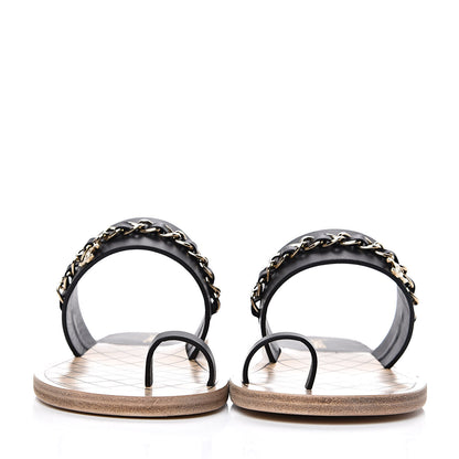 Chanel Calfskin Chain CC Logo Toe Ring Sandals 39.5 Black 2 of 9