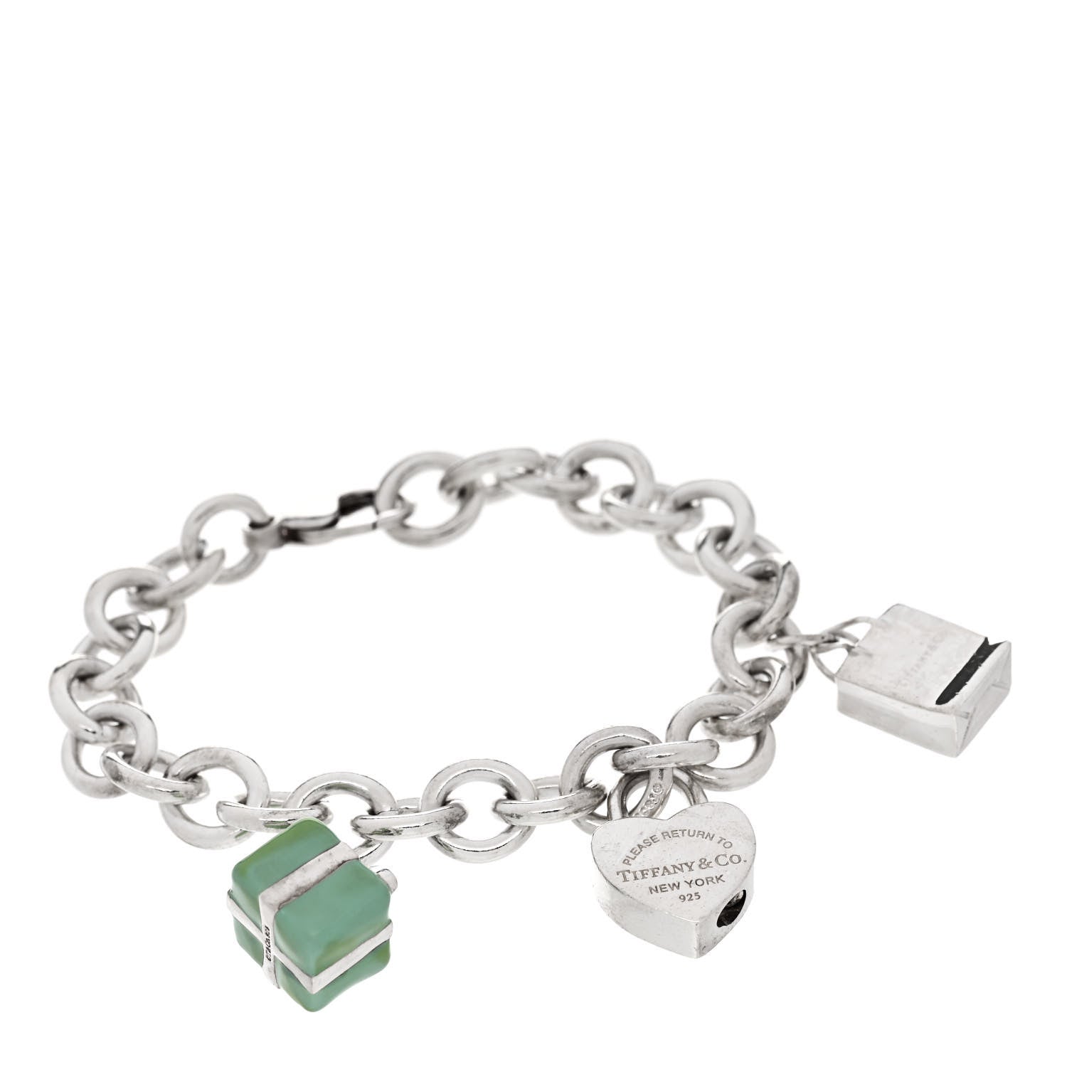 Tiffany Sterling Silver Enamel Three Charm Bracelet Blue 1 of 5