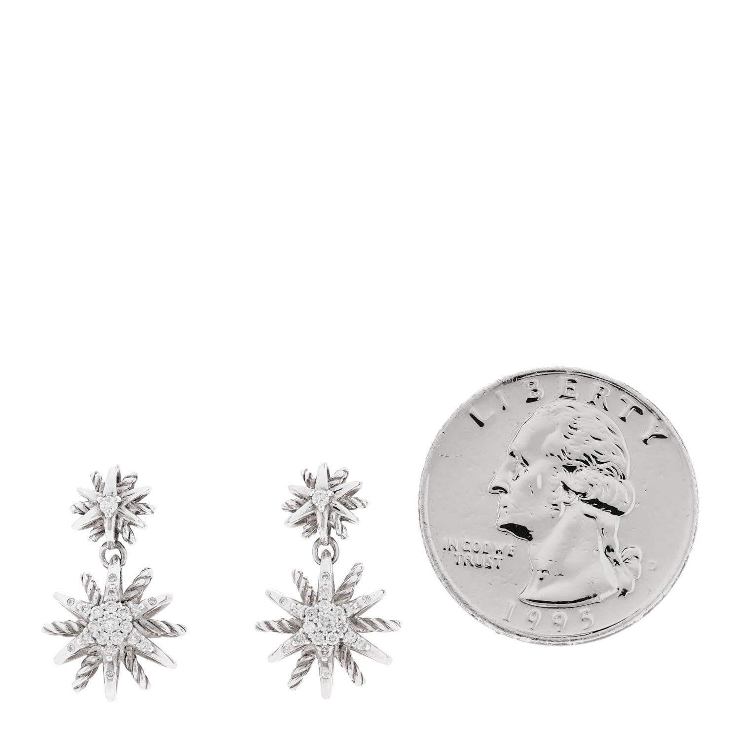 David Yurman Sterling Silver Diamond Starburst Double Drop Earrings 2 of 6