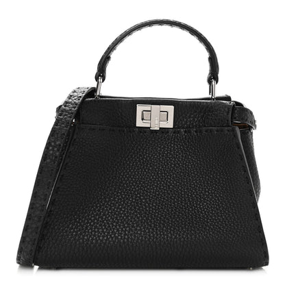 Fendi Cuoio Romano Selleria Bi-Color Mini Peekaboo Iconic Satchel Black Mou 1 of 10