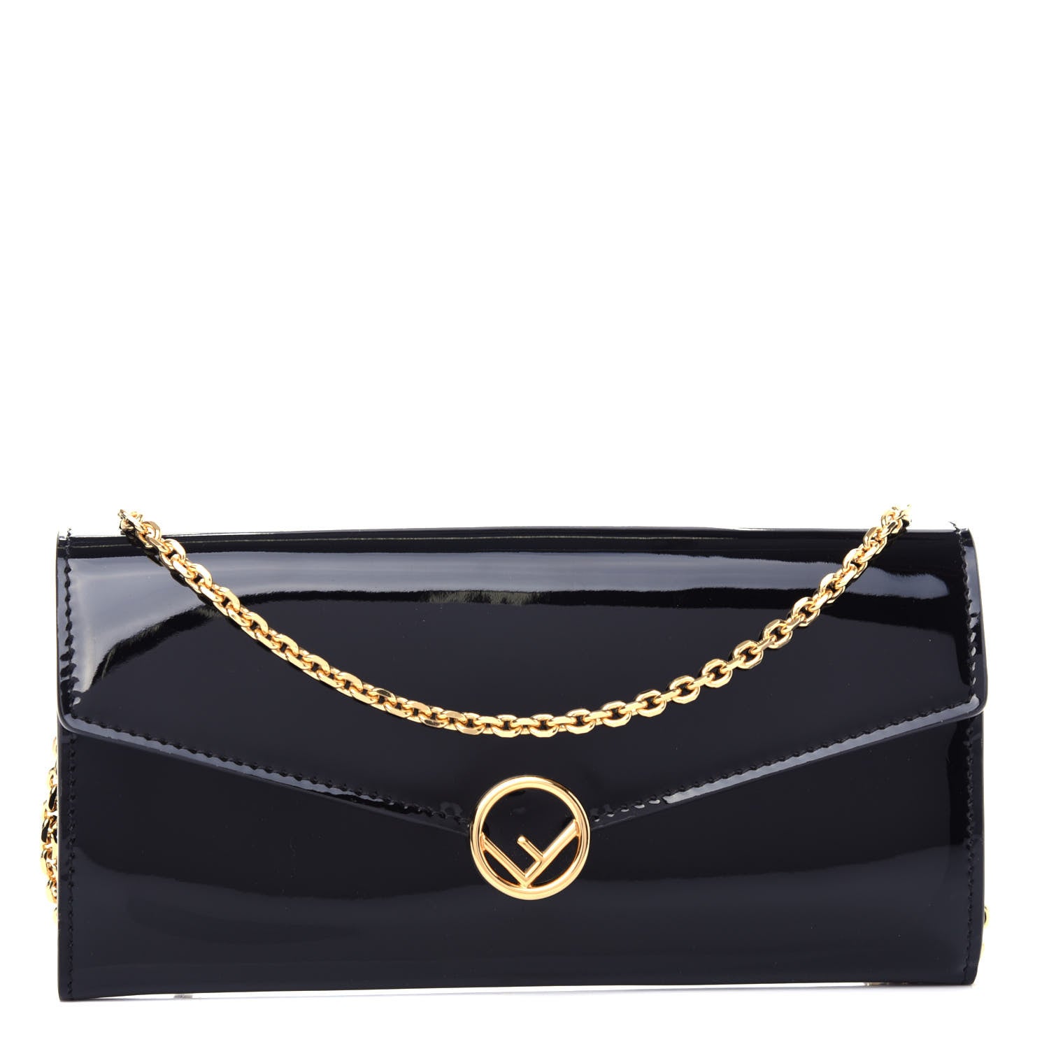 Fendi Vitello Vernice Mou F is Fendi Continental Envelope Wallet On Chain Black 1 of 10