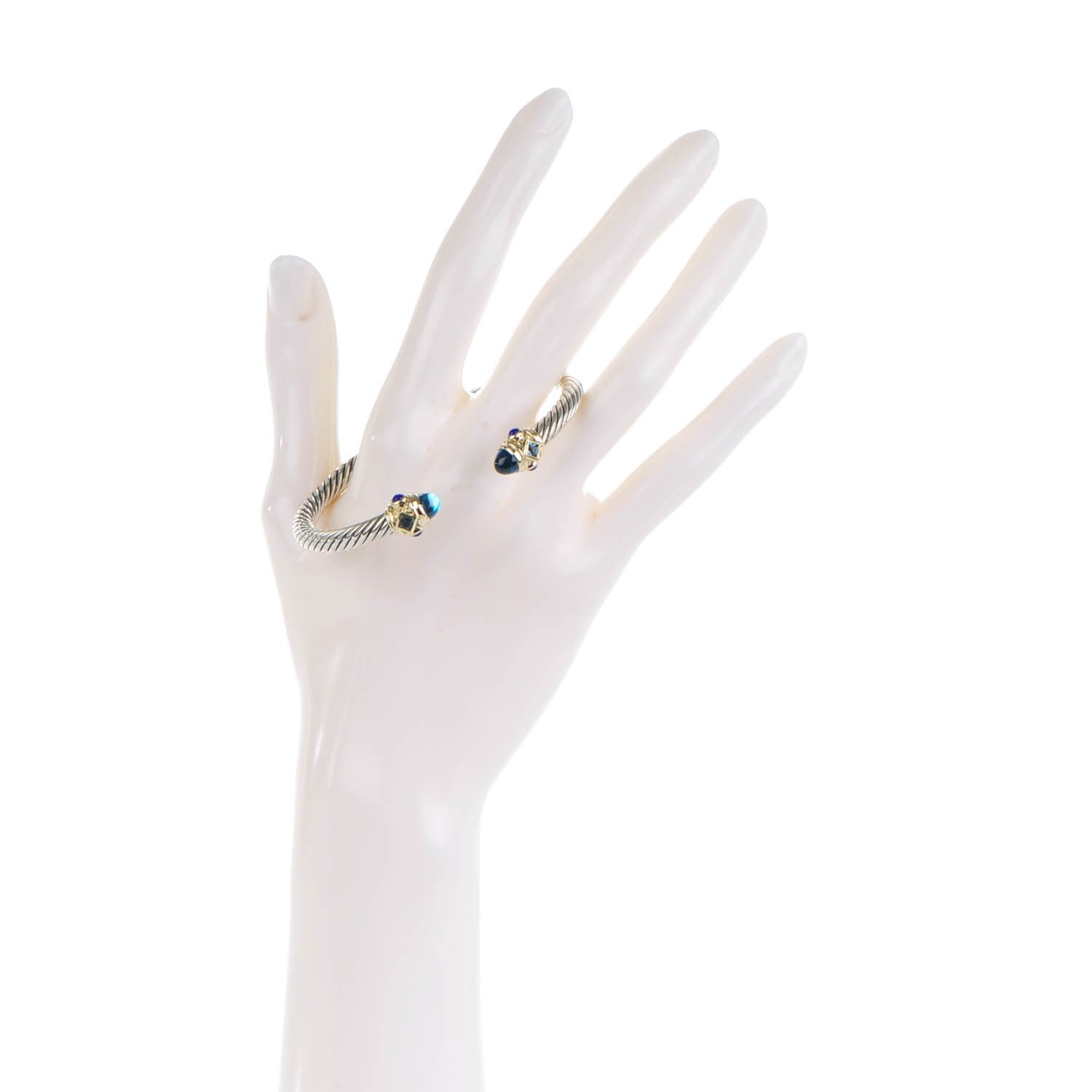 David Yurman Sterling Silver 14K Yellow Gold Blue Topaz Lapis Lazuli 5mm Cable Renaissance Bracelet 2 of 6