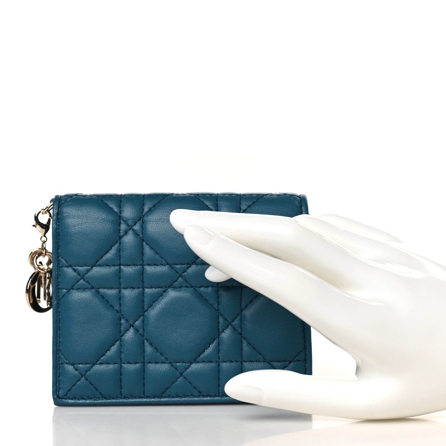 Christian Dior Lambskin Cannage Mini Lady Dior Wallet Deep Ocean 2 of 7
