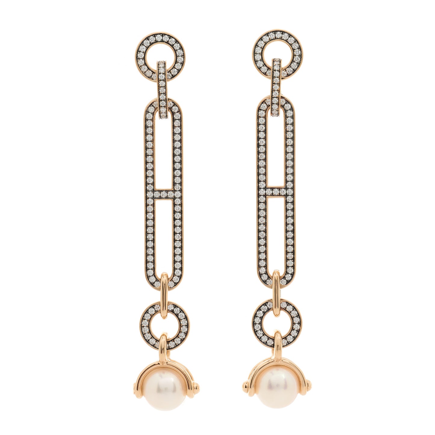 18K Rose Gold Diamond Pearl PM Chandra Drop Earrings