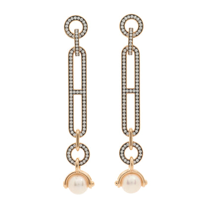 Hermes 18K Rose Gold Diamond Pearl PM Chandra Drop Earrings 1 of 5
