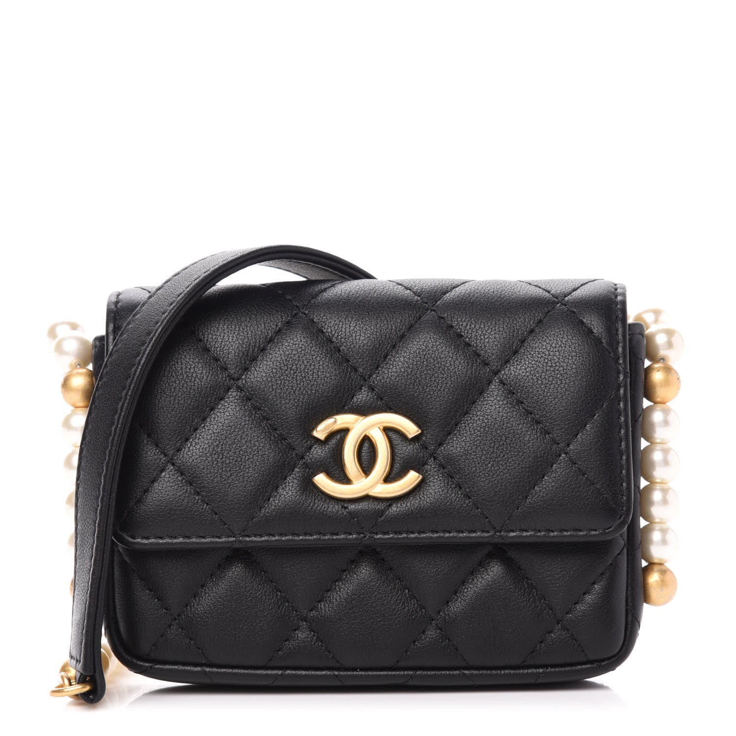 Chanel Calfskin Quilted About Pearls Card Holder Flap With Chain Black 1 of 11