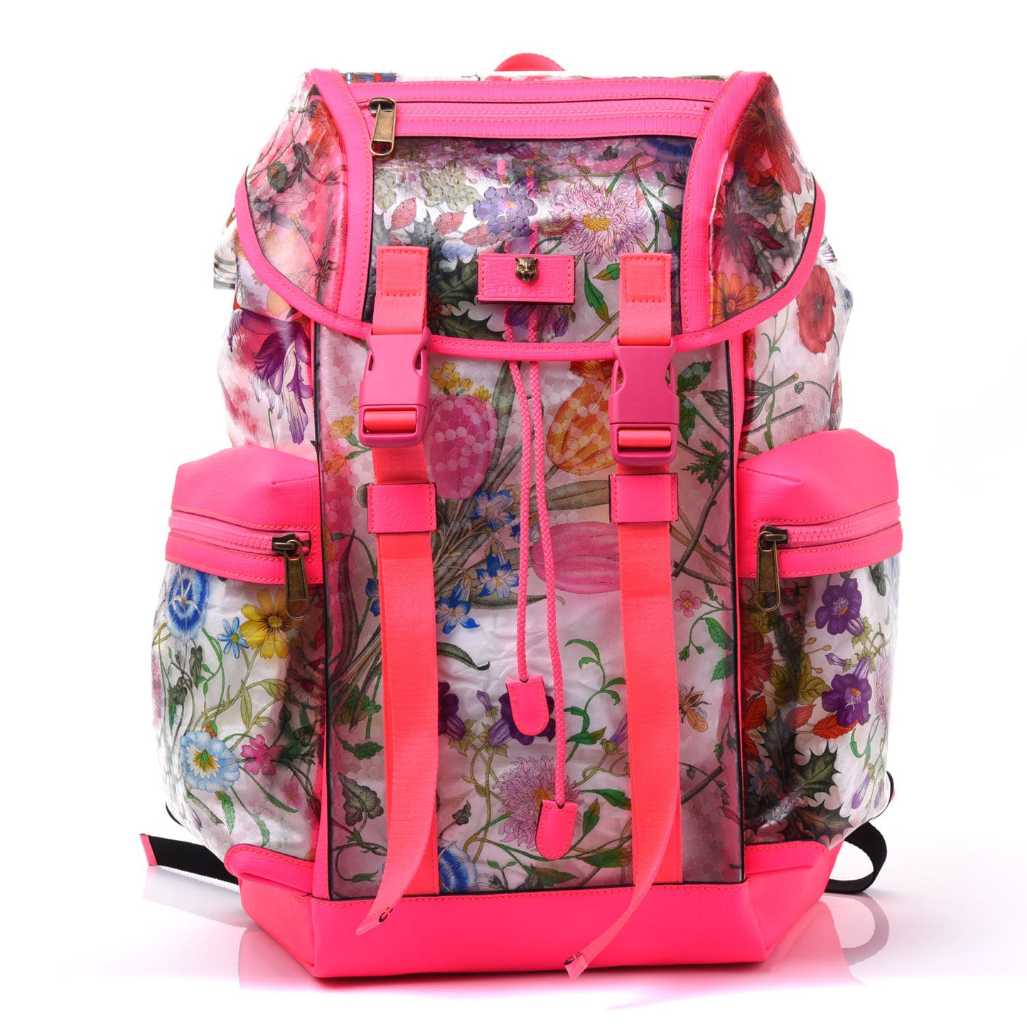 PVC Floral Double Buckle Backpack Fuchsia