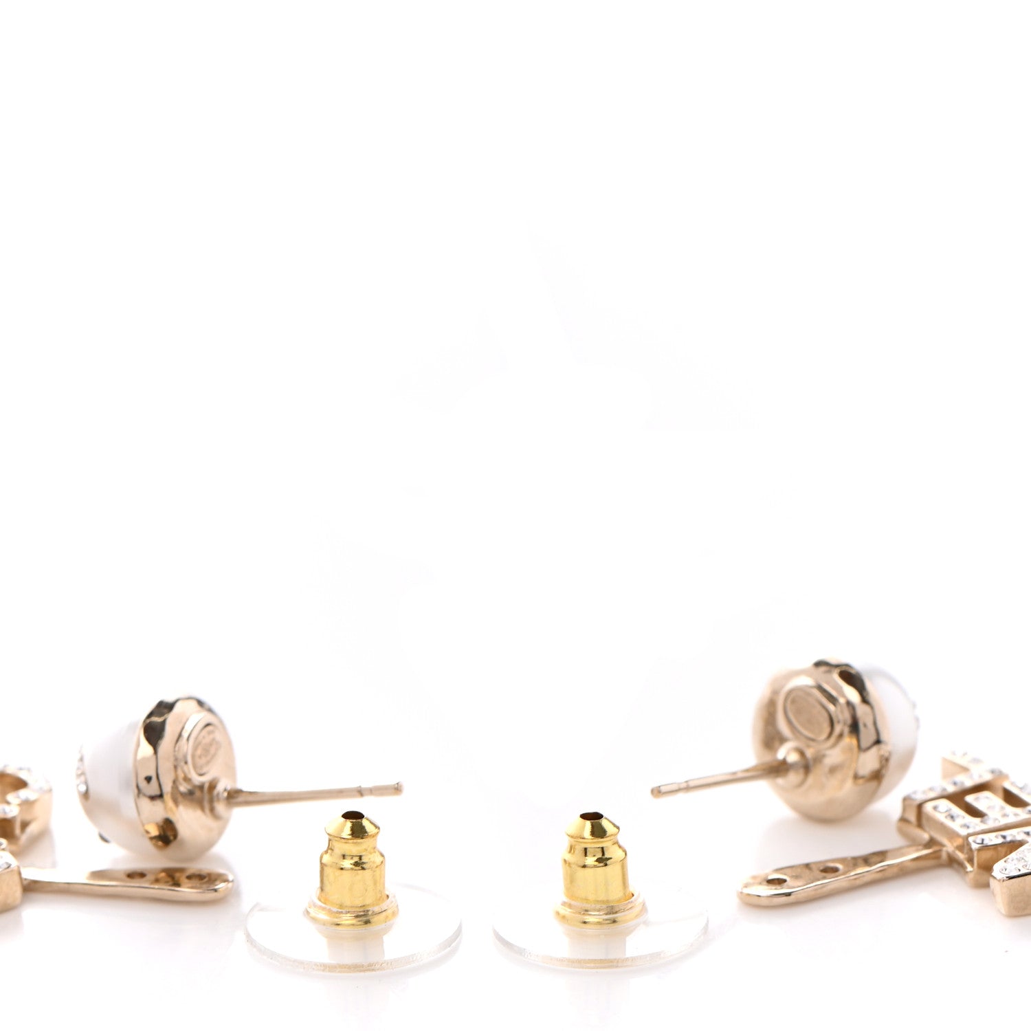 Chanel Pearl Crystal Logo Earrings Gold Pearly White 3 of 5
