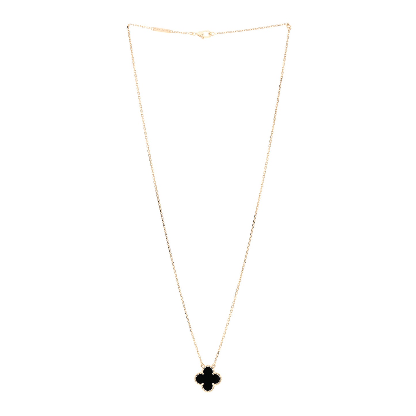 18K Yellow Gold Black Onyx Vintage Alhambra Pendant Necklace