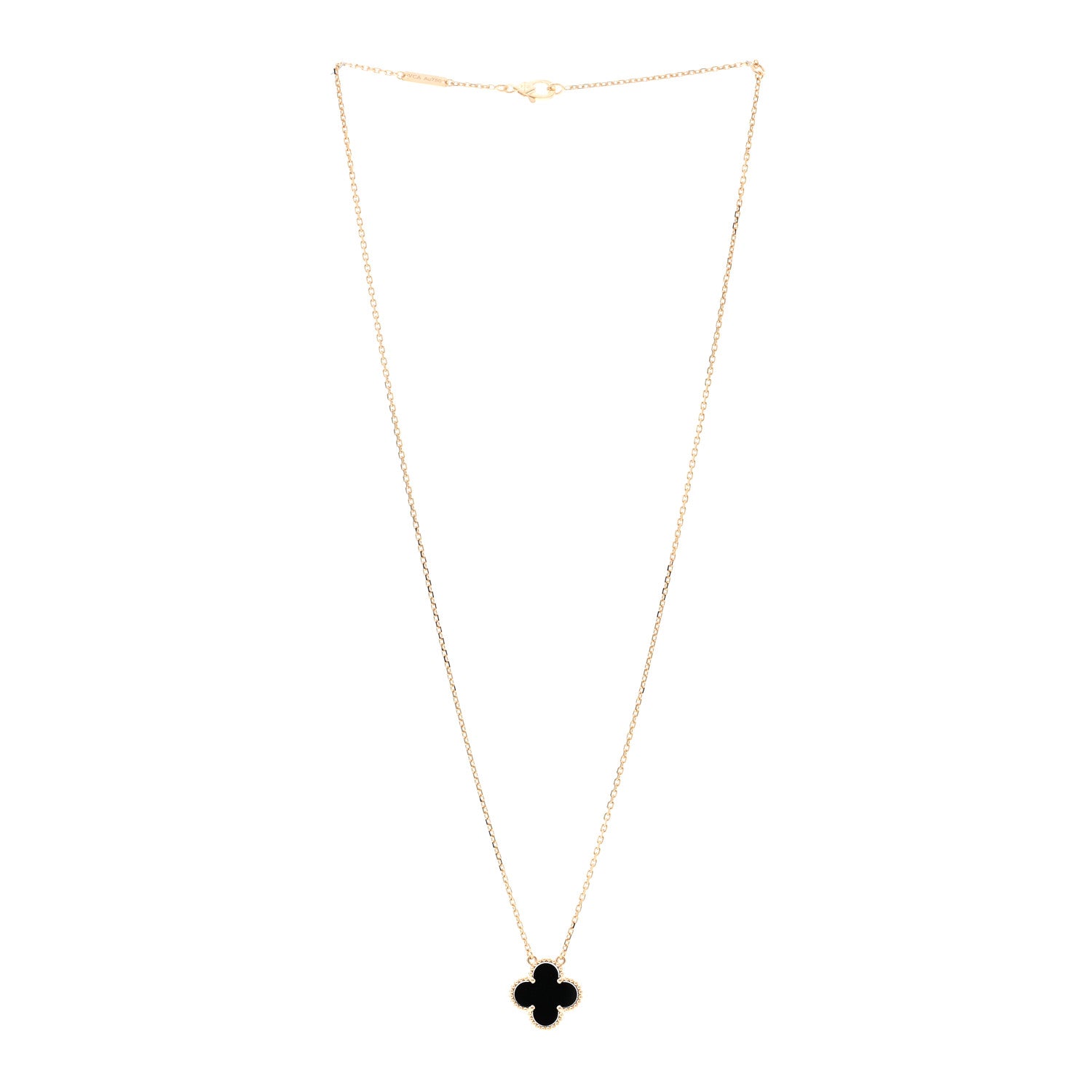 Van Cleef & Arpels 18K Yellow Gold Black Onyx Vintage Alhambra Pendant Necklace 3 of 5