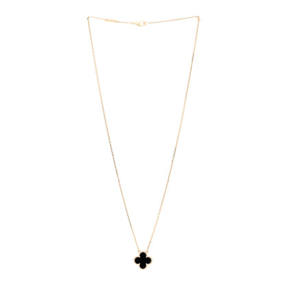 Van Cleef & Arpels 18K Yellow Gold Black Onyx Vintage Alhambra Pendant Necklace 3 of 5