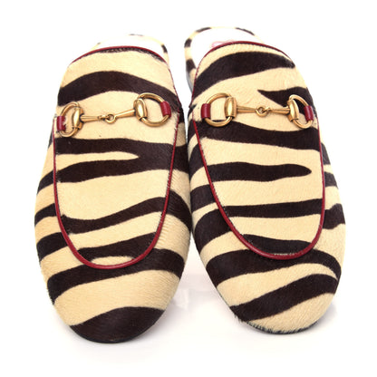 Gucci Calf Hair Tiger Print Womens Princetown Slippers 35.5 Natural Black Romantic Cherry 5 of 12