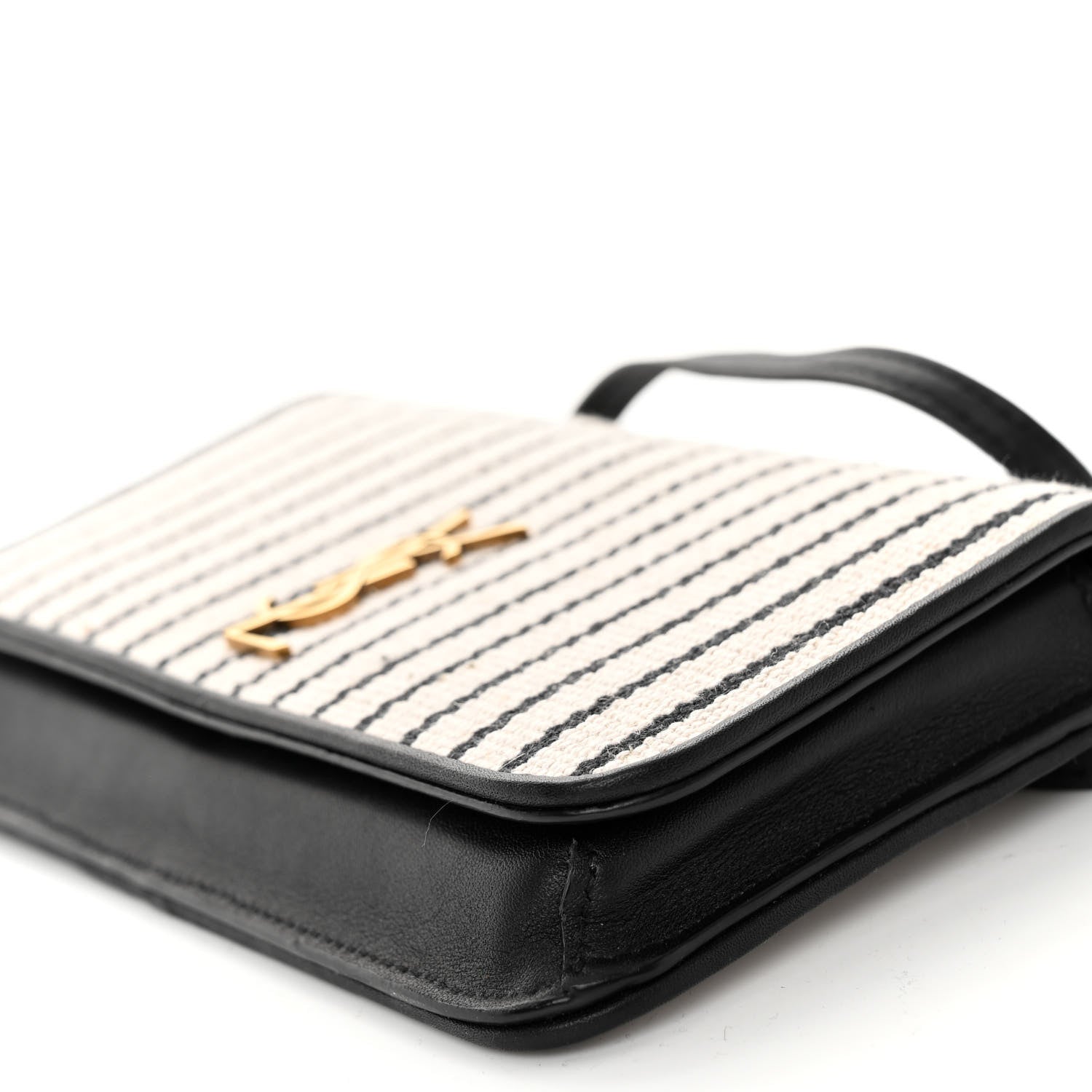 Saint Laurent SAINT LAURENT Canvas Striped Phone Holder Crossbody Beige Black 9 of 9