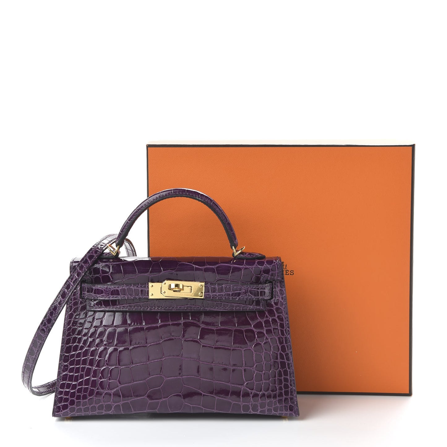 Shiny Alligator Mini Kelly Sellier 20 Cassis