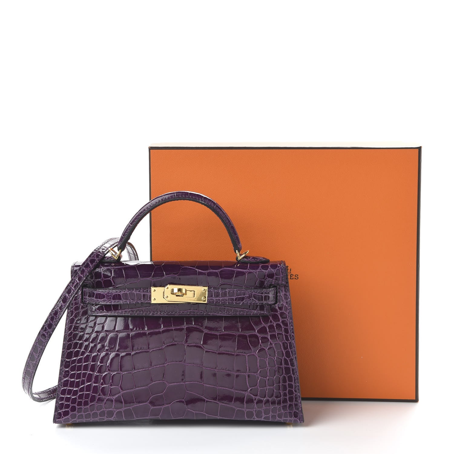 Hermes Shiny Alligator Mini Kelly Sellier 20 Cassis 31 of 31