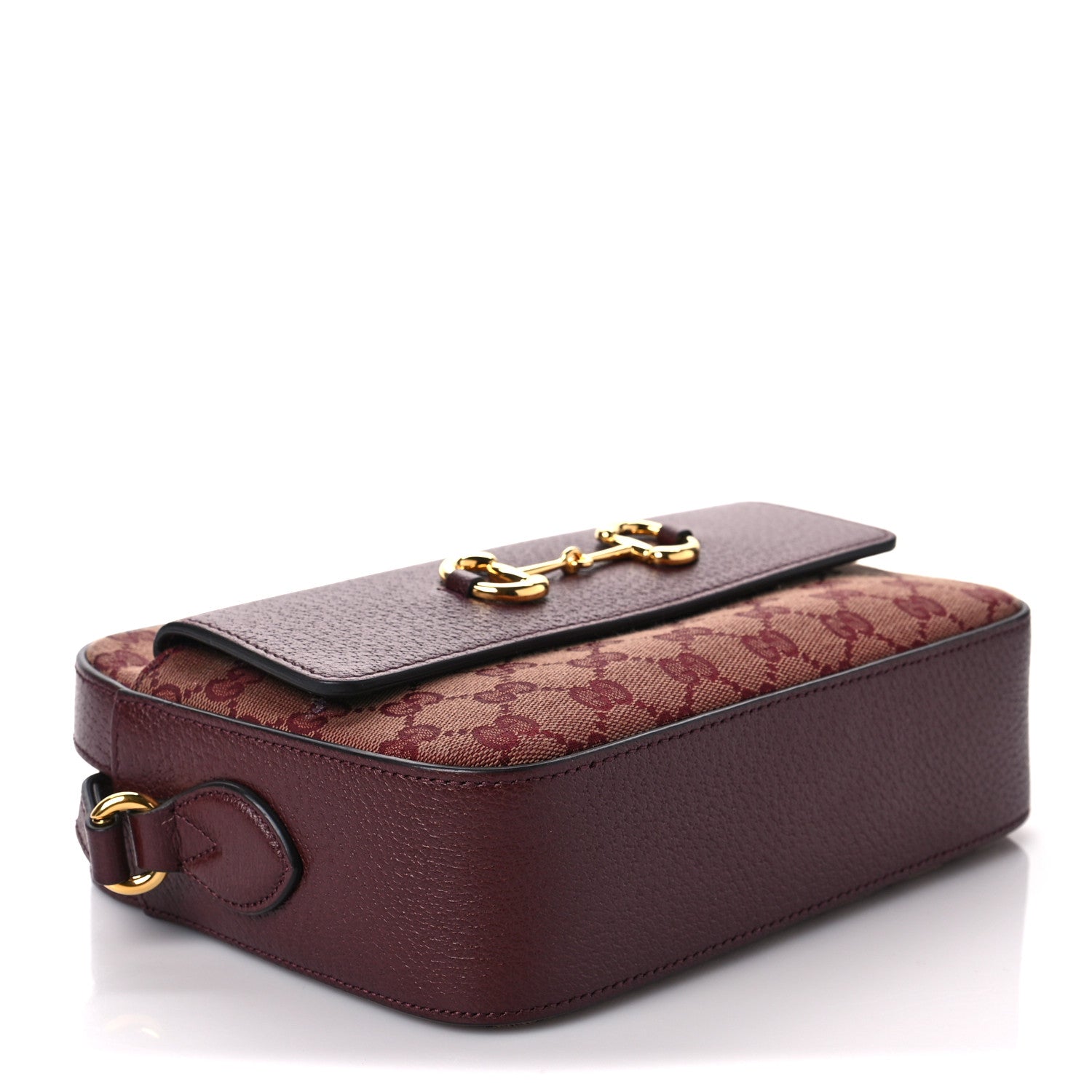 Gucci Monogram Textured Dollar Calfskin Small Horsebit 1955 Shoulder Bag Sahara Rubino Chardonnay 4 of 7