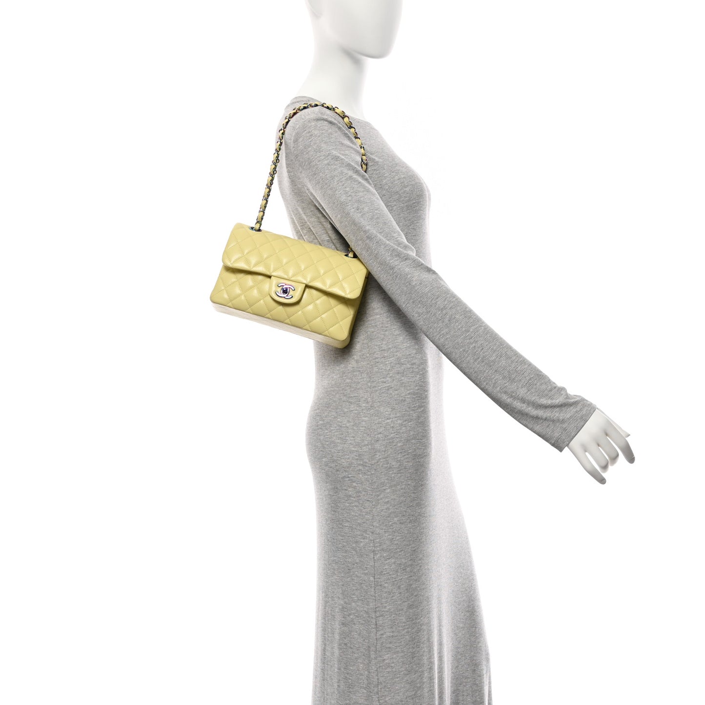 Caviar Quilted Rainbow CC Small Double Flap Green