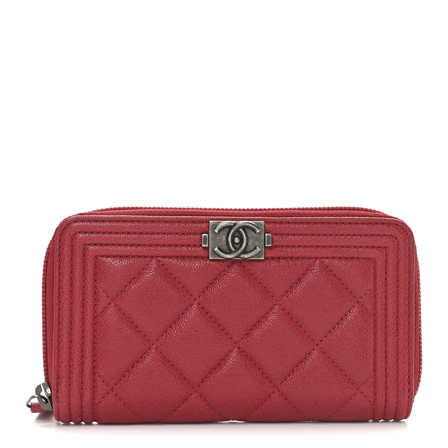 Chanel Caviar Quilted Small Boy Zip Around Wallet Red 1 of 8