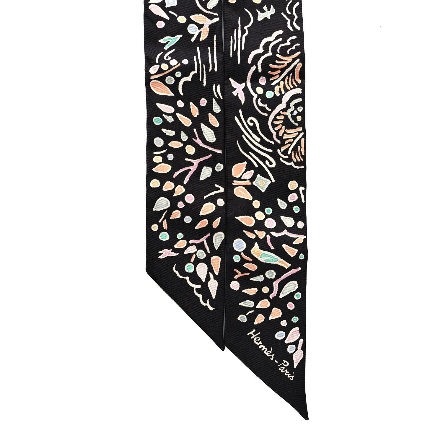 Hermes Silk Isola Di Primavera Twilly Black Vert Rose 2 of 5
