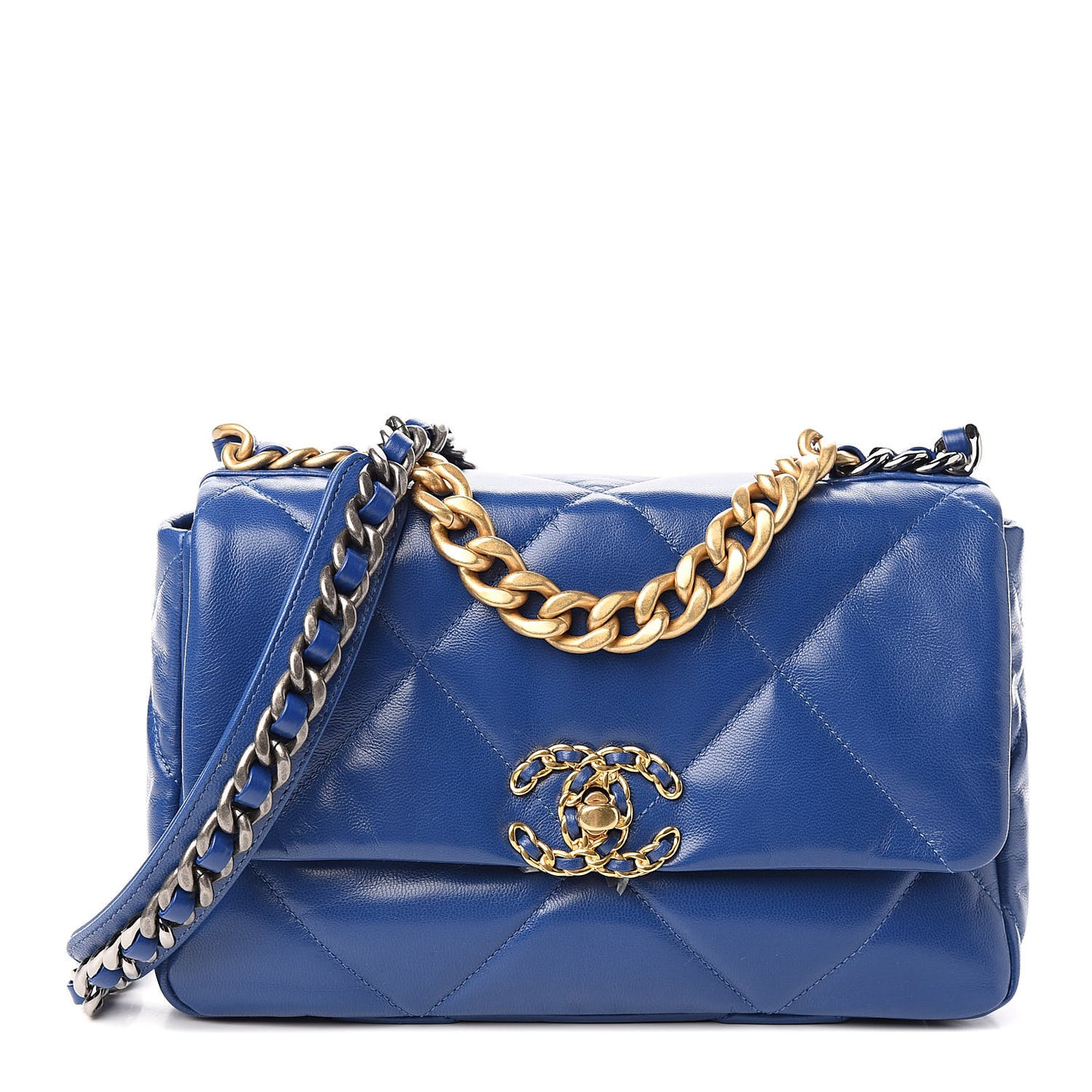 Goatskin Quilted Medium 19 Flap Dark Blue