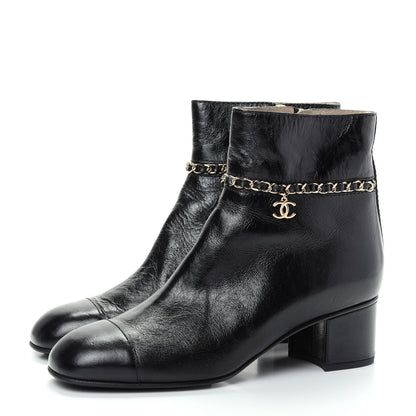Chanel Crumpled Calfskin Cap Toe Chain Short Boots 39 Black 3 of 11