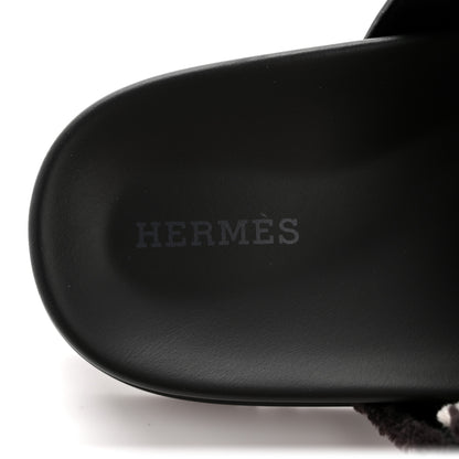 Hermes Techno Fringed H Canvas Caflskin Womens Chypre Sandals 36.5 Prunoir Black 8 of 10