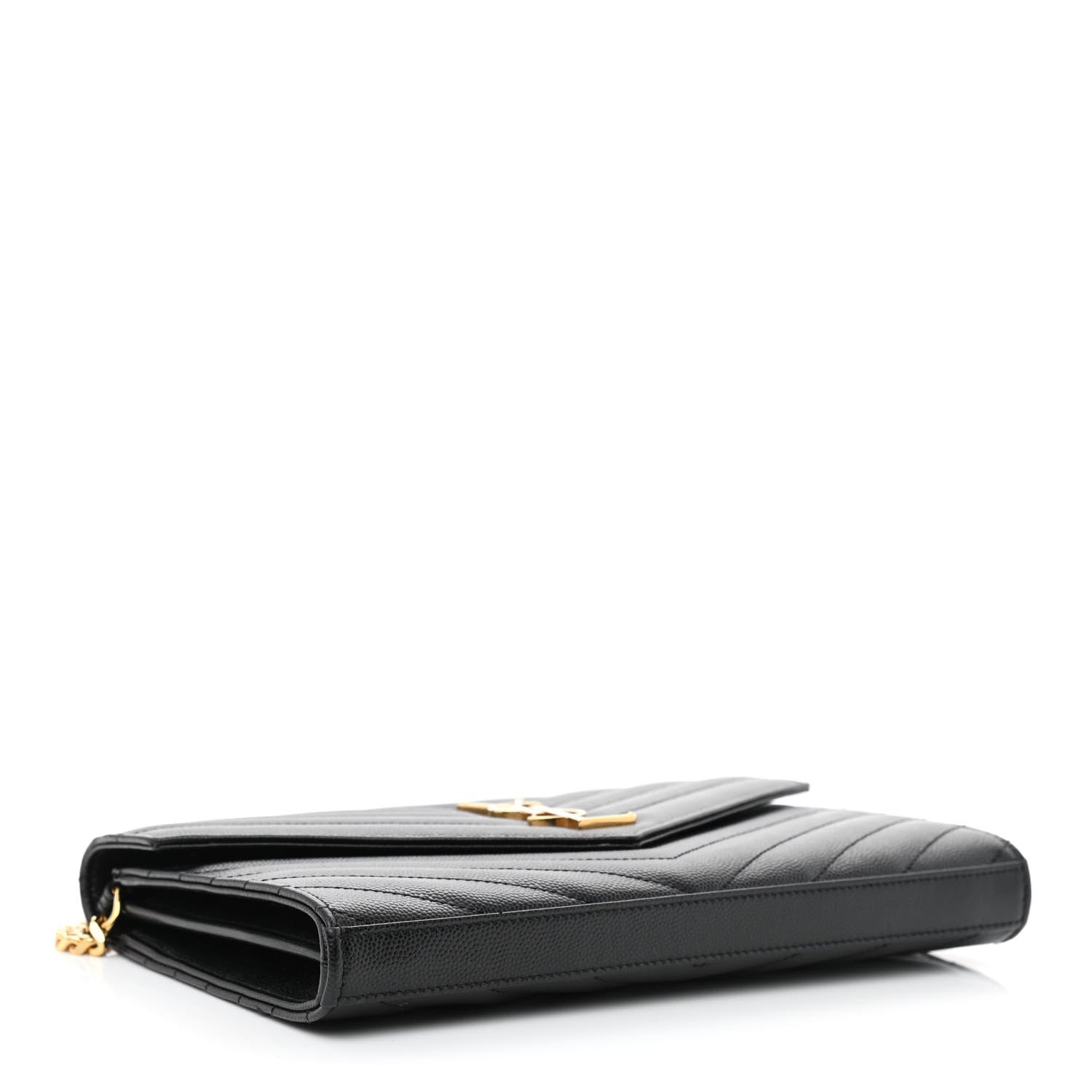 Saint Laurent Grain De Poudre Matelasse Chevron Monogram Chain Wallet Black 4 of 12