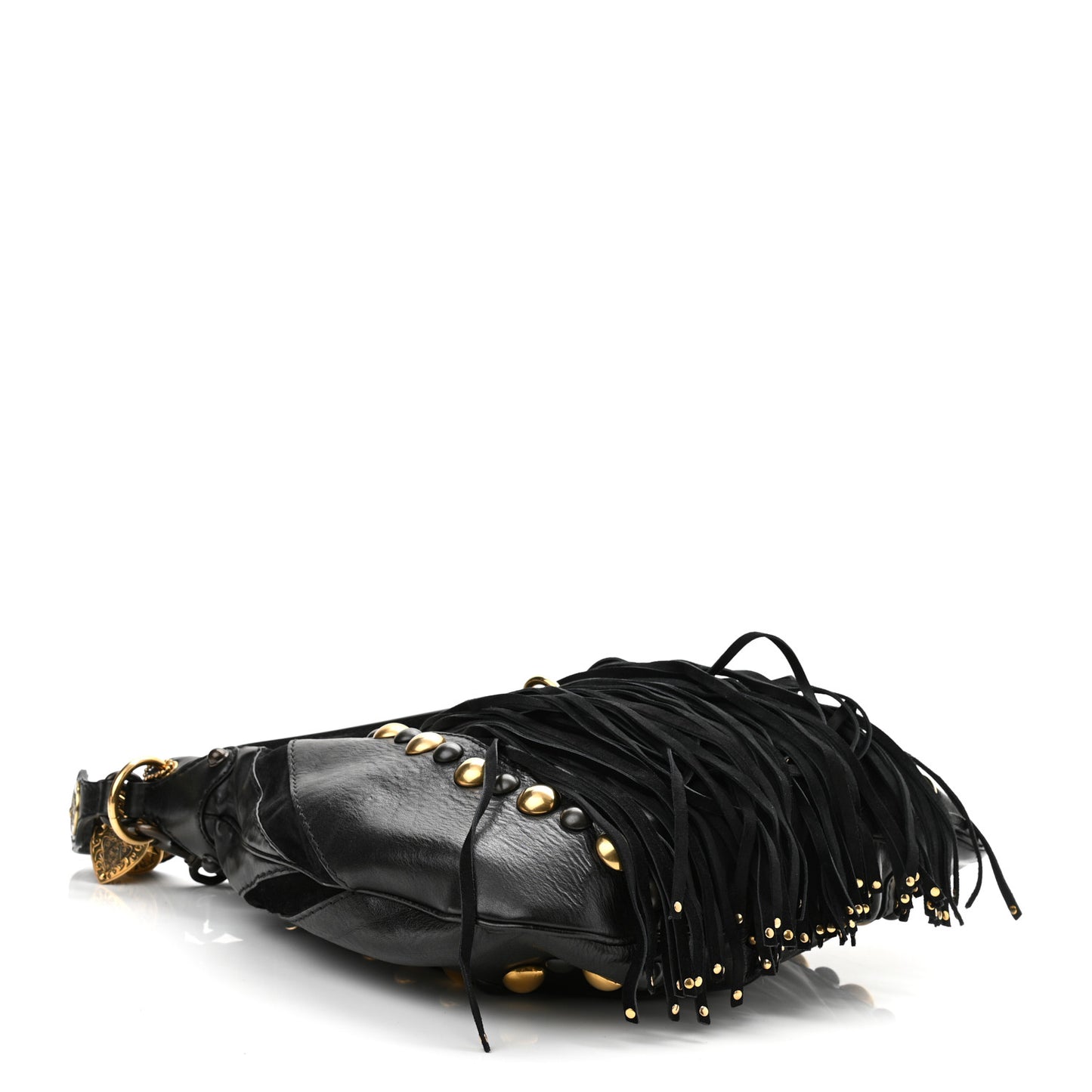 Calfskin Suede Fringe Babouska Hobo Black