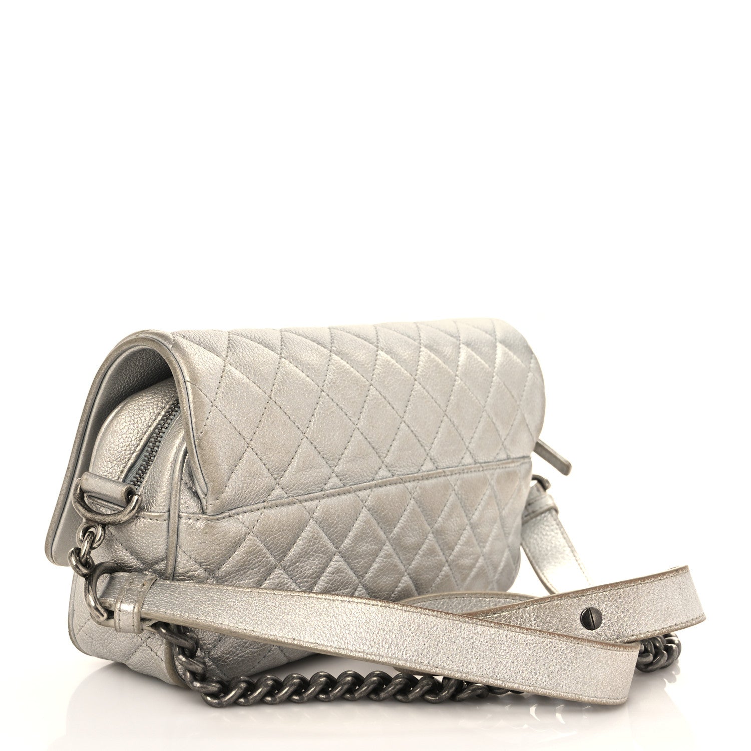 Chanel Metallic Grained Calfskin Quilted Small Casual Rock Flap Silver 3 of 19