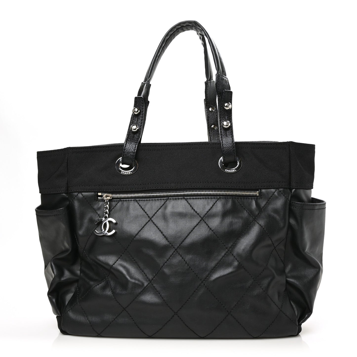Coated Canvas Quilted Large Paris Biarritz Tote Black