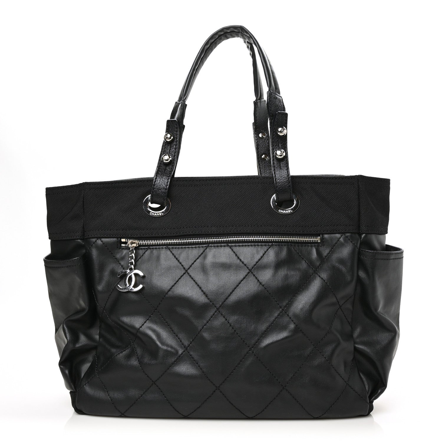 Chanel Coated Canvas Quilted Large Paris Biarritz Tote Black 1 of 9