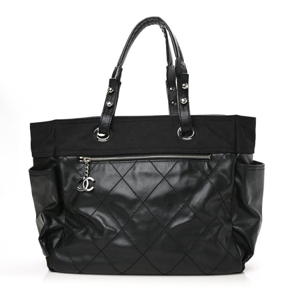 Chanel Coated Canvas Quilted Large Paris Biarritz Tote Black 1 of 9